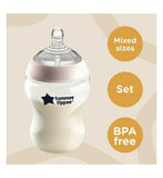 Tommee Tippee Natural Start Newborn Starter Set, 2 Anti-Colic Baby Bottles, Medium-Flow, Breast-Like Teats, Self-Sterilising Baby Accessories & Cleaning Boots