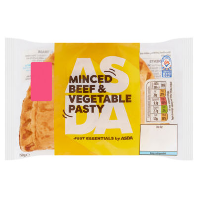 Just Essentials beef and vegetable pasty 150g, imported from the UK