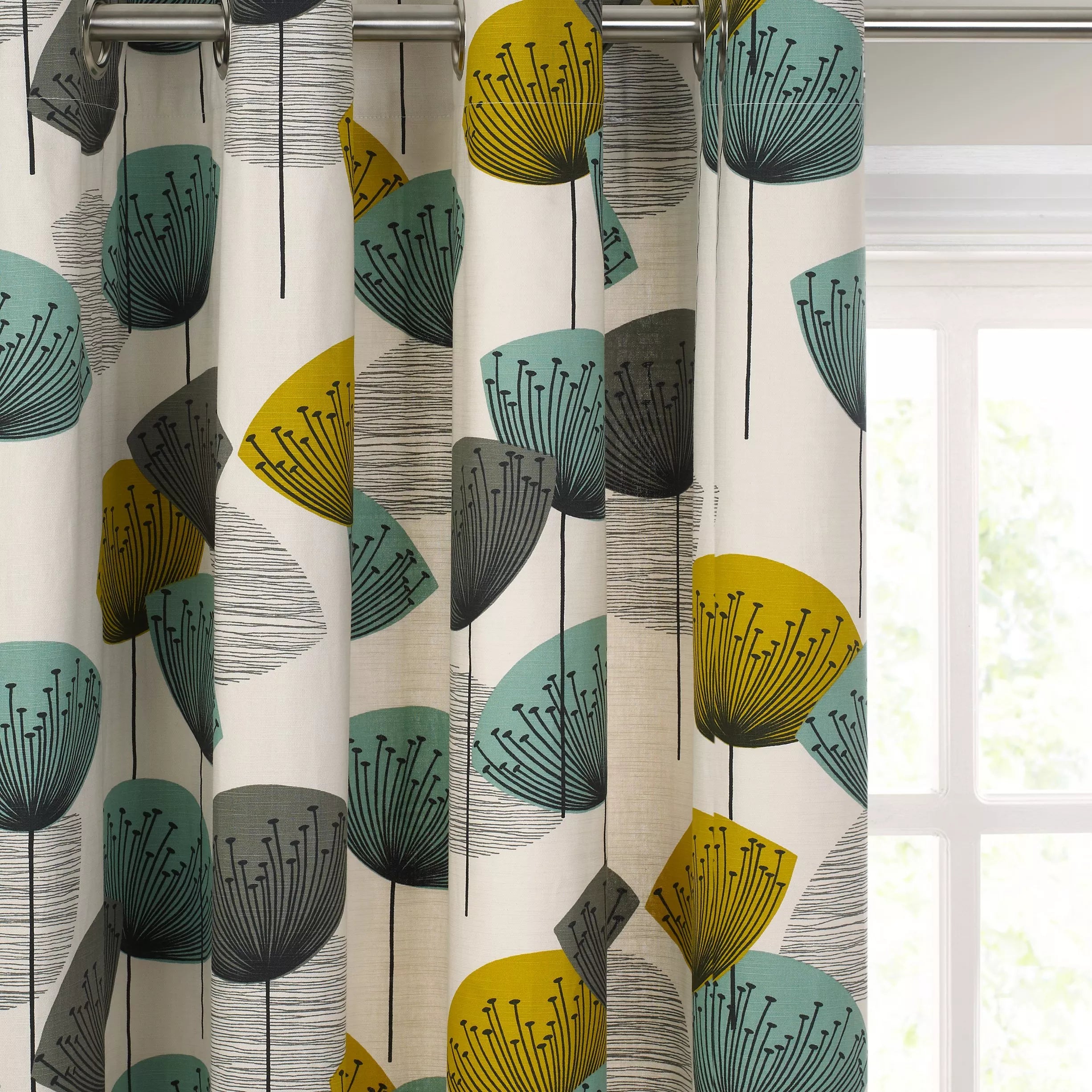Sanderson dandelion clocks lined eyelet curtains aqua 168cm width (British brand)