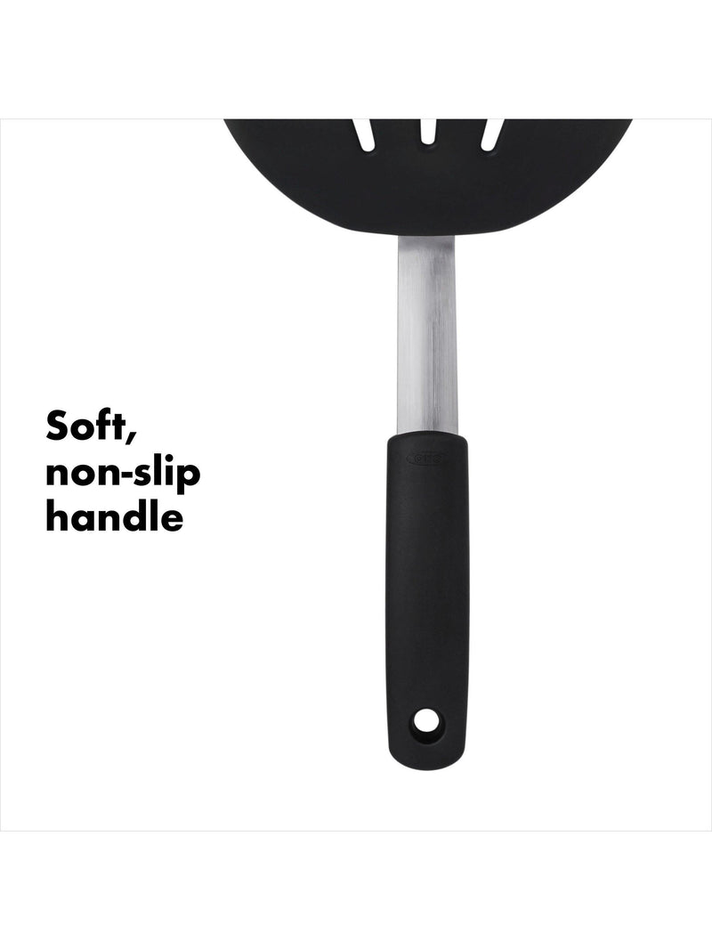 OXO Good Grips large flexible silicone pancake turner, imported from the UK