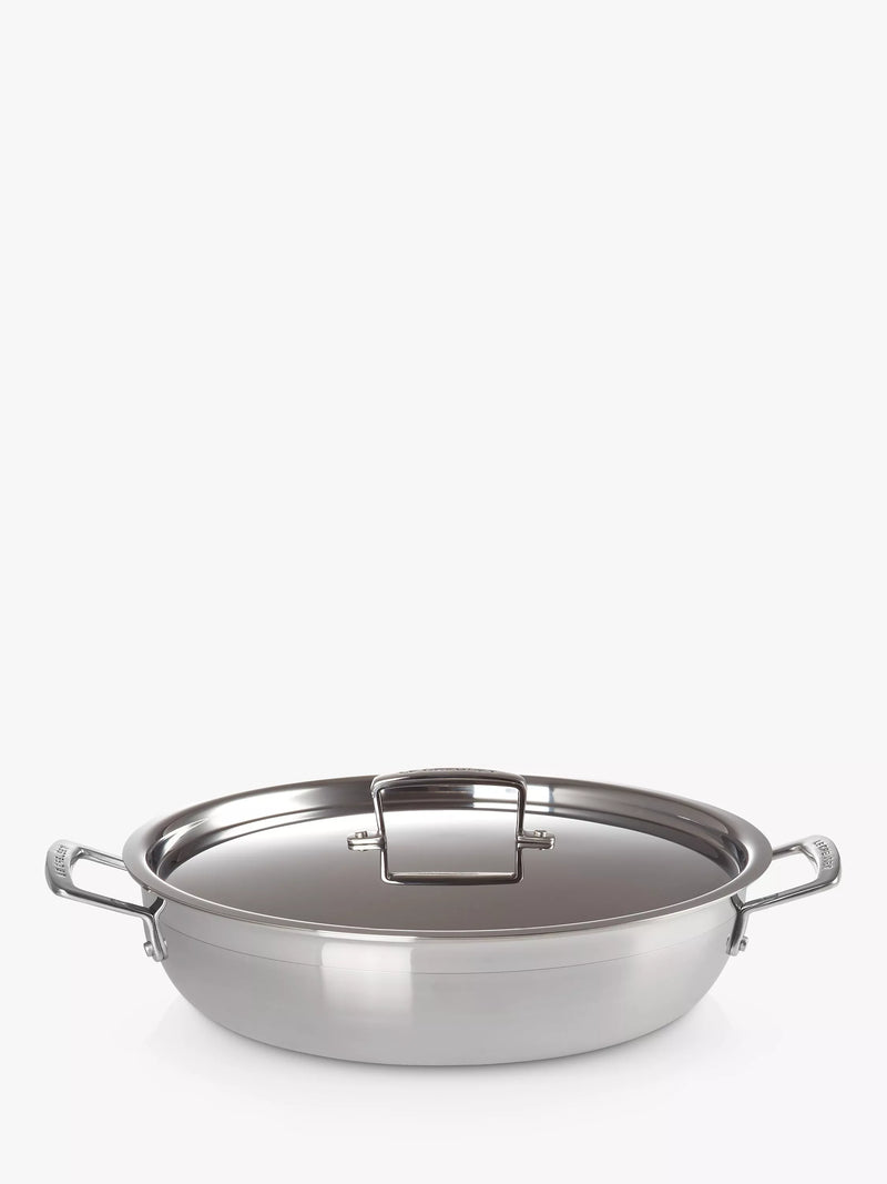 Le Creuset 3-ply stainless steel shallow casserole dish with lid, UK version