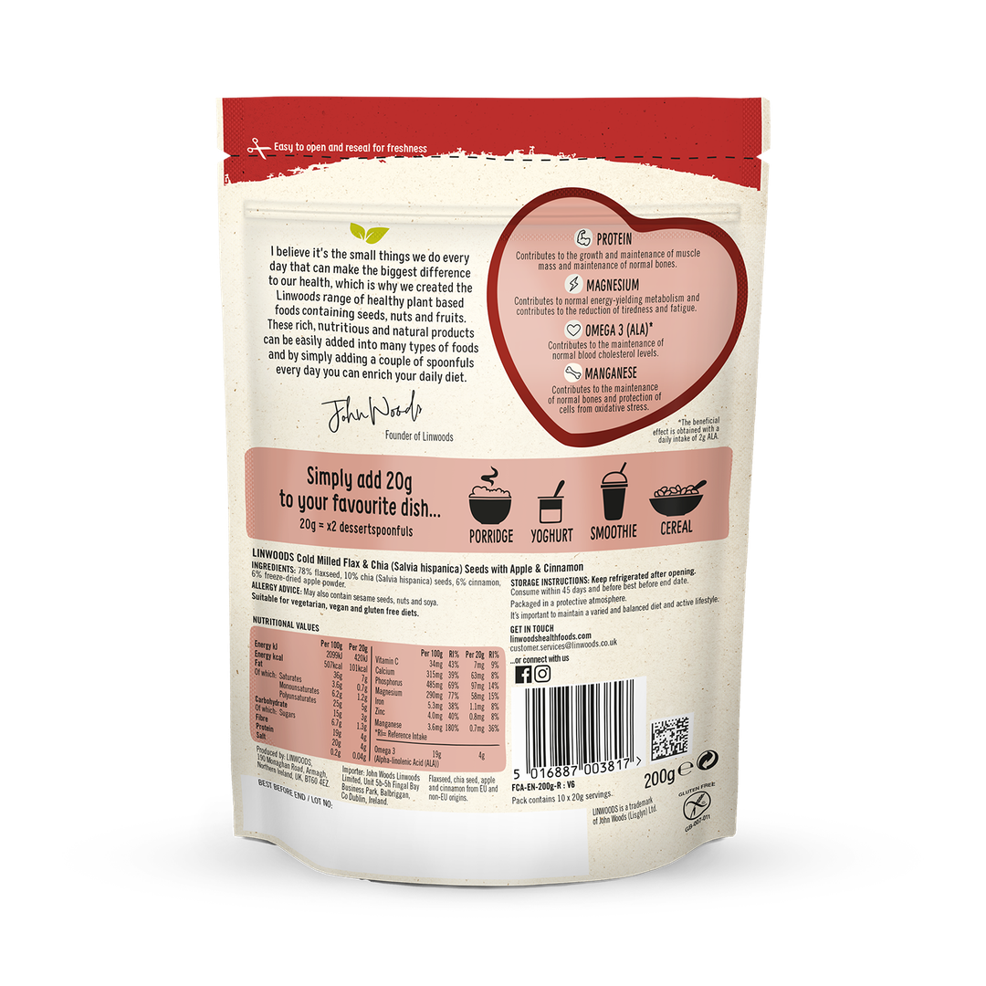 Linwoods Milled Flaxseed Chia Seed Apple Cinnamon 200g