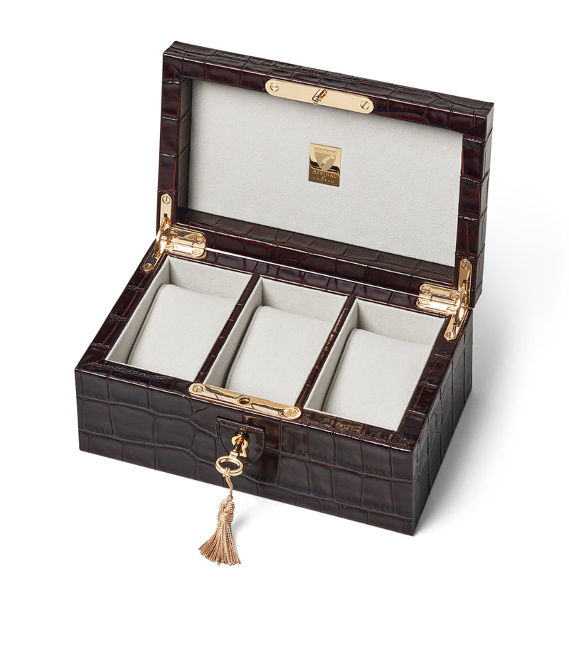 Aspinal of London Leather Croc-Embossed 3-Piece Watch Box - British product