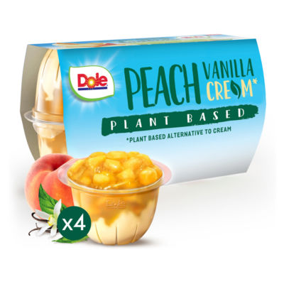 Dole peach vanilla cream fruit pot 4x123g, imported from the UK