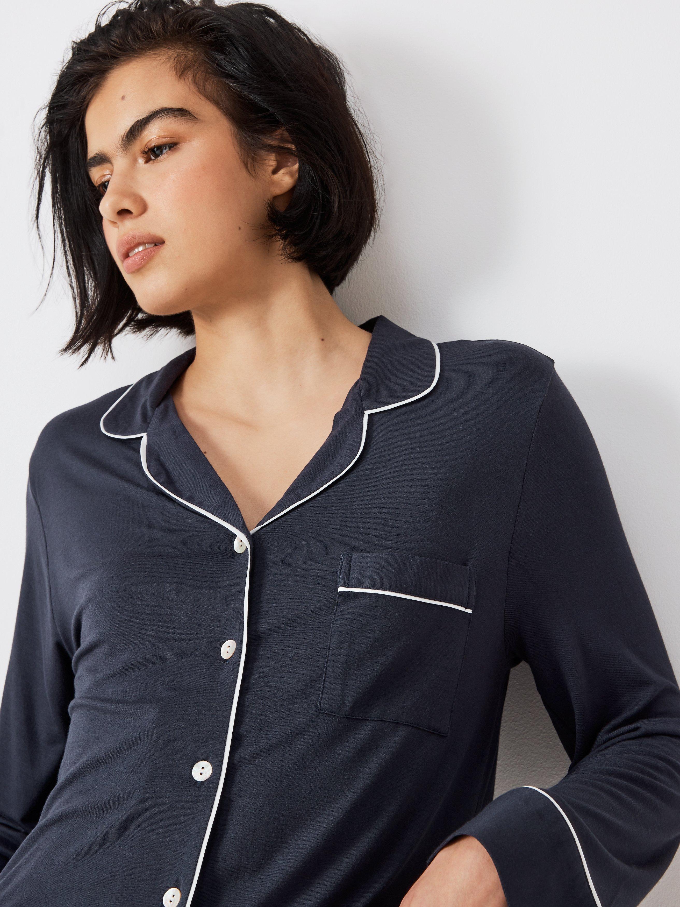 John Lewis modal pyjama set with straight fit bottoms and button-through top, UK version