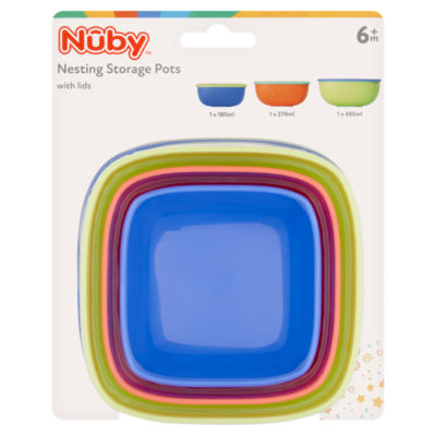 Nuby nesting baby food storage pots for 6+ months, imported from the UK