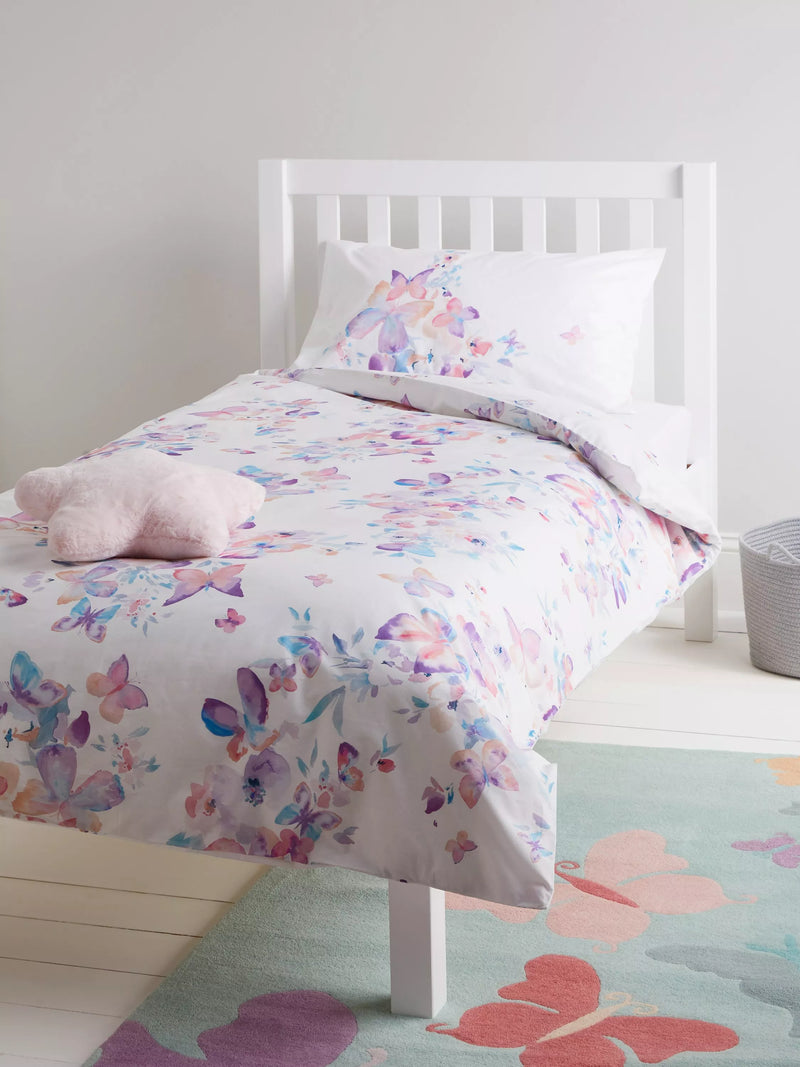 John Lewis reversible pure cotton duvet cover and pillowcase set with butterfly print, UK version