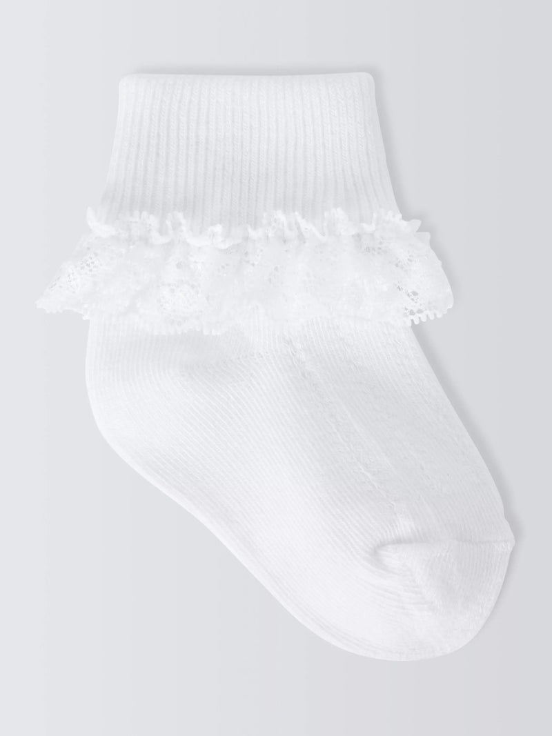 John Lewis Baby Organic Cotton Rich Lace Trim Socks, Pack of 3
