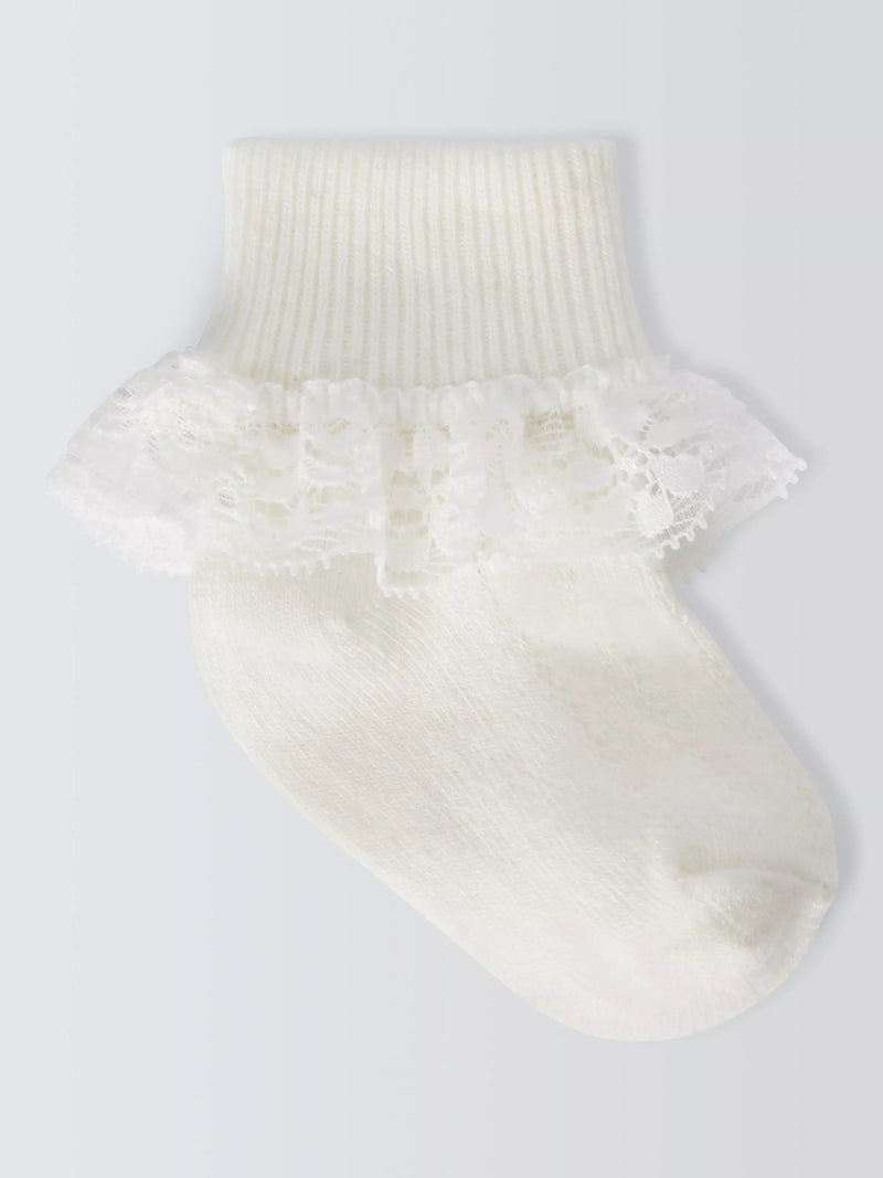 John Lewis Baby Organic Cotton Rich Lace Trim Socks, Pack of 3
