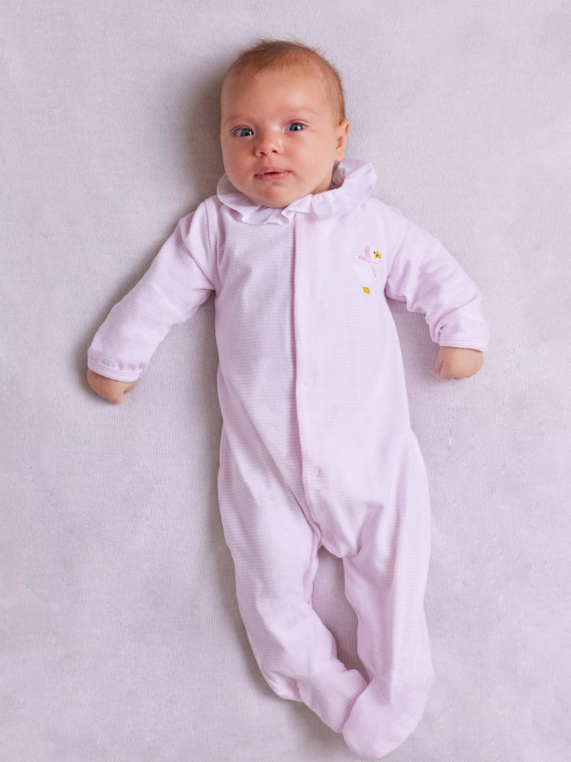 Trotters Lapinou Baby Jemma Organic Cotton Duck Appliqué Jersey Bodysuit, Pale Pink/White Stripe - McGrocer