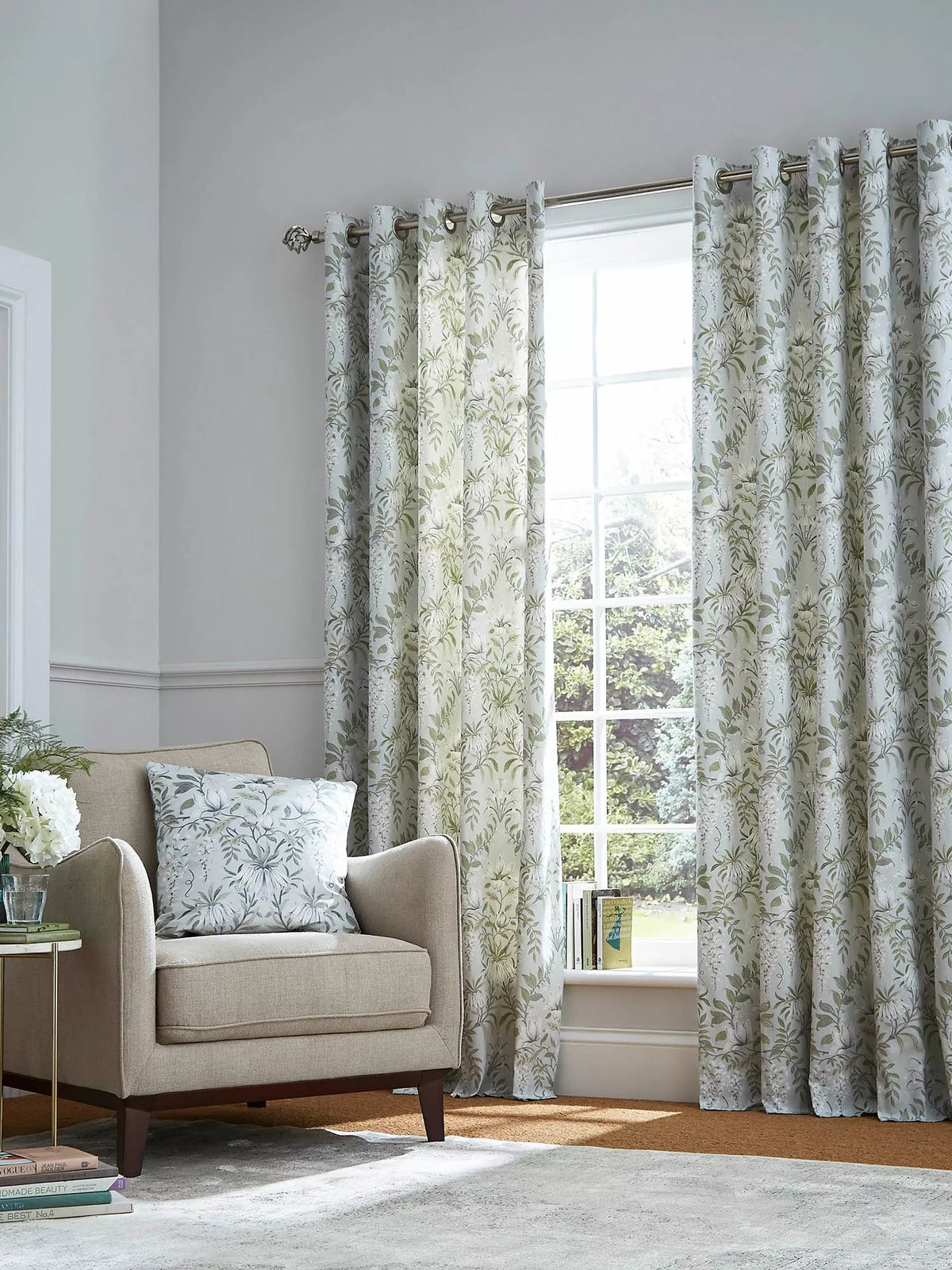 Laura Ashley Parterre floral lined eyelet curtain pair, UK version