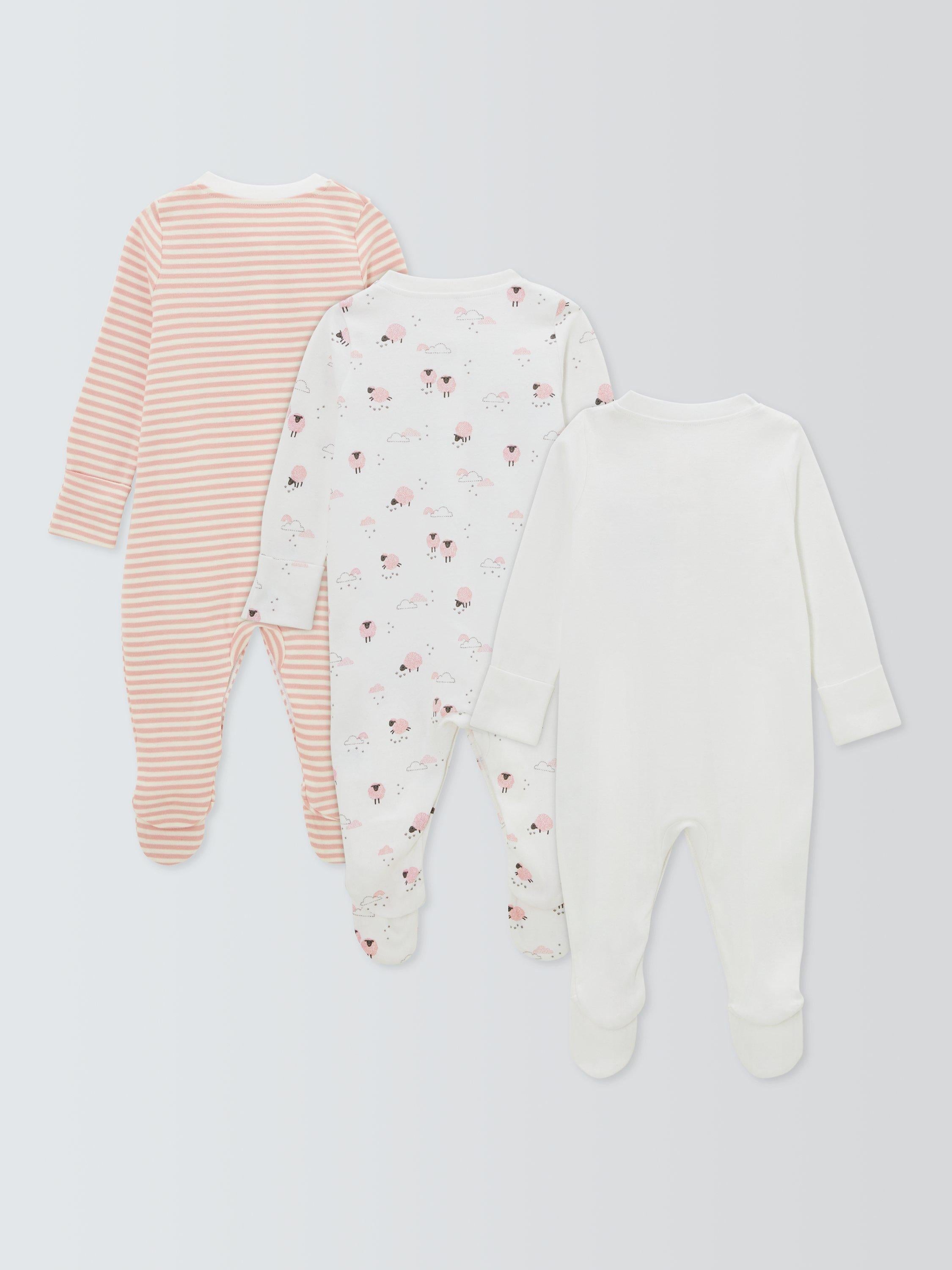 John Lewis Baby Sheep Long Sleeve Sleepsuits Pink, UK version