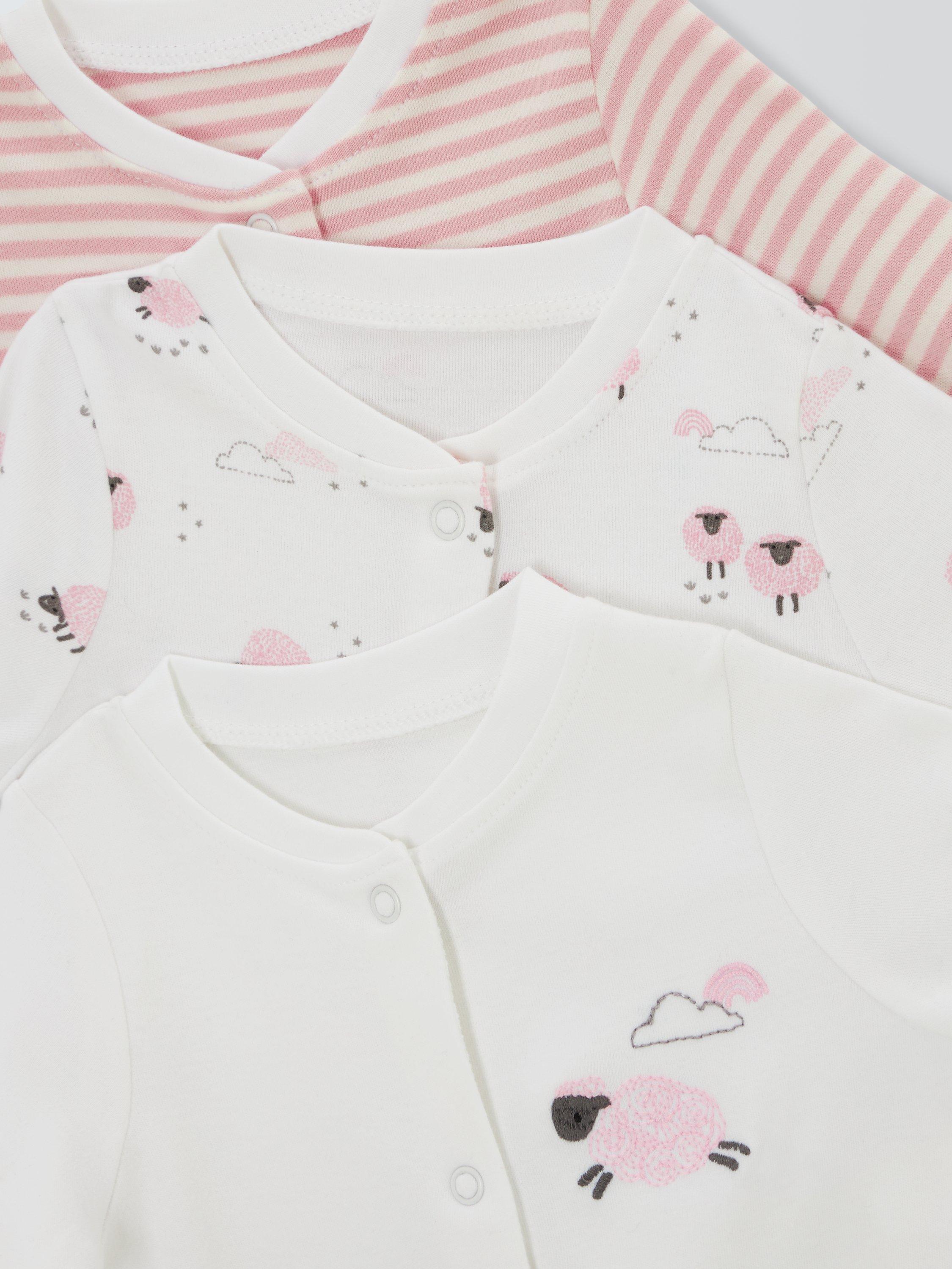 John Lewis Baby Sheep Long Sleeve Sleepsuits Pink, UK version