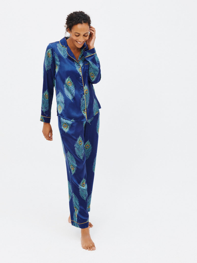 Their Nibs satin pyjama set with peacock feather print (British brand)