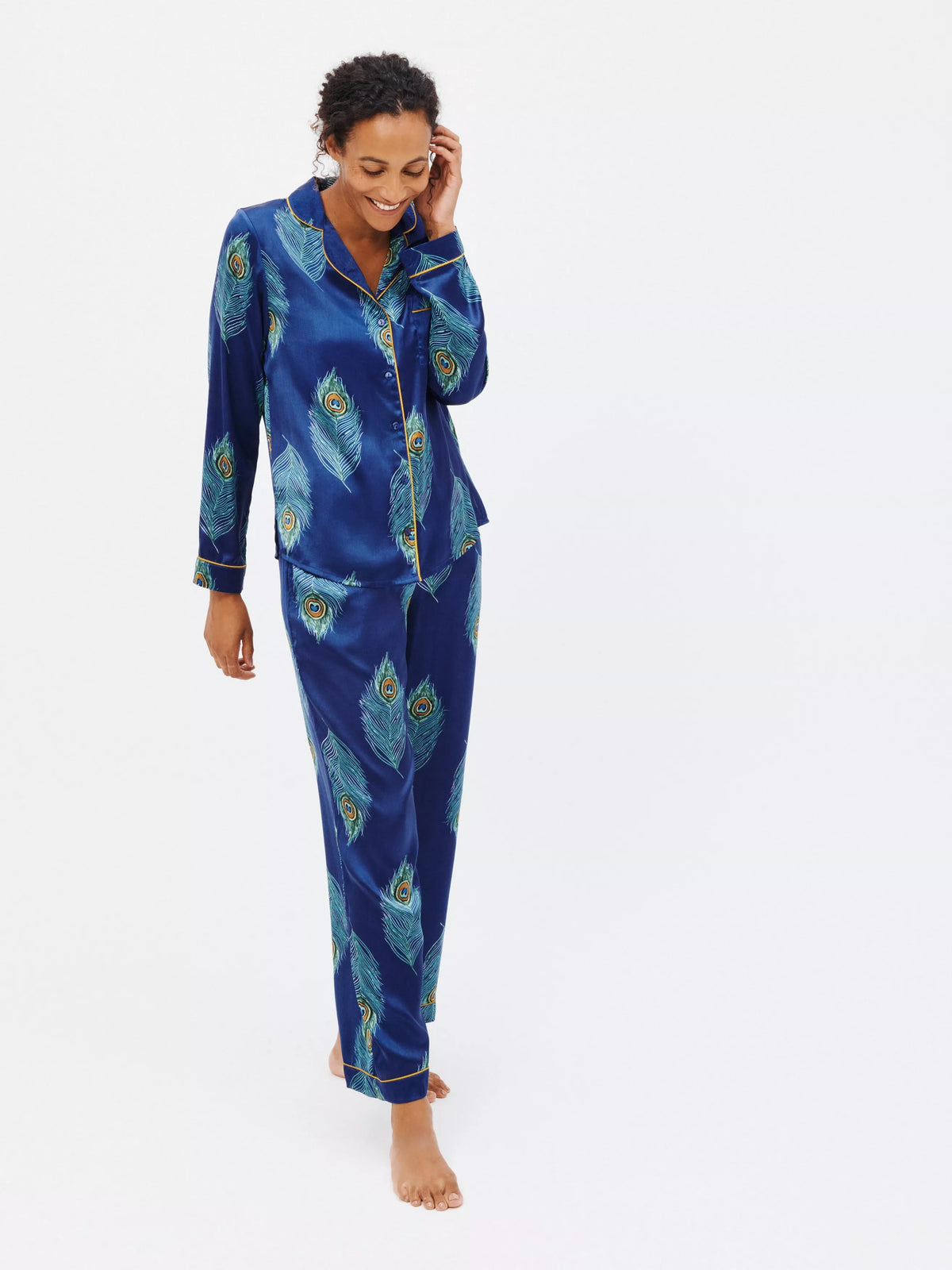 Their Nibs satin pyjama set with peacock feather print (British brand)