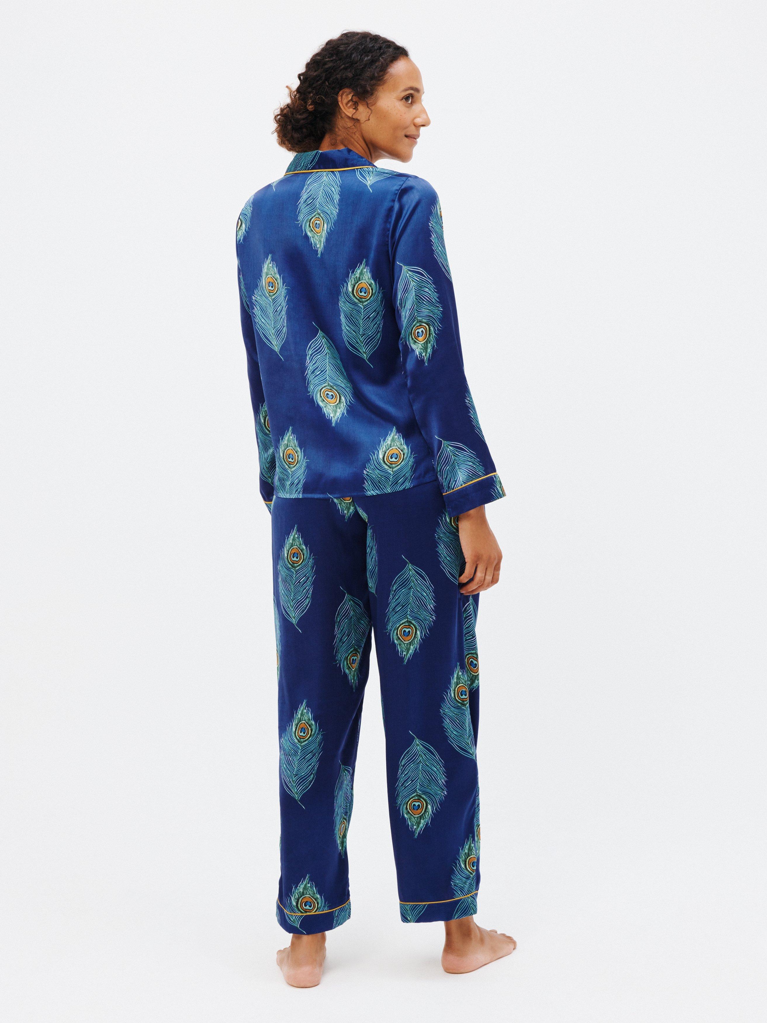 Their Nibs satin pyjama set with peacock feather print (British brand)