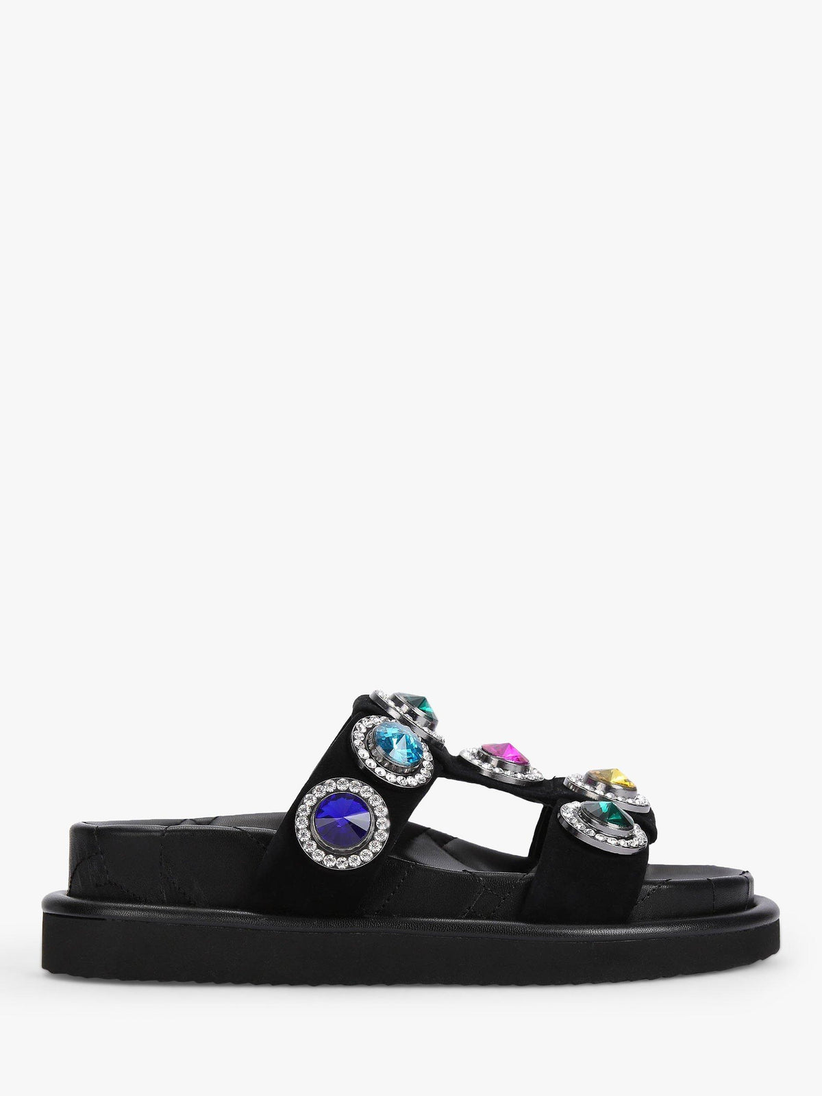 Crystal Gem Sliders with Durable Uppers and Flat Heel