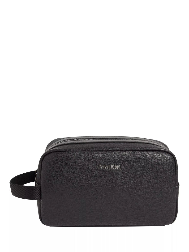 Calvin Klein durable faux leather wash bag in black - British product