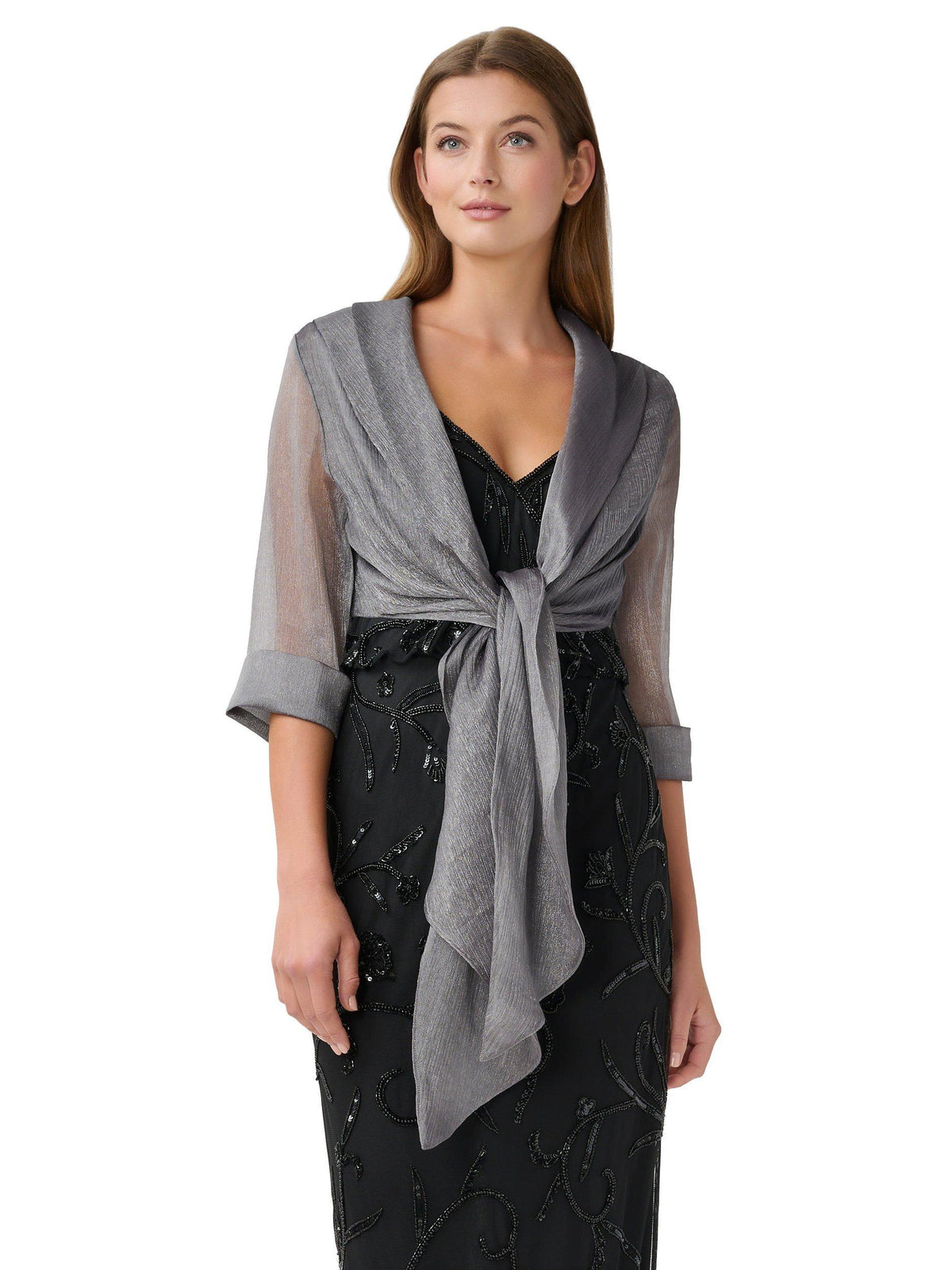 Metallic Crinkle Organza Shawl Silver