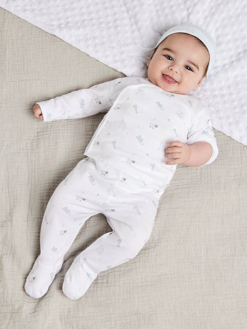 Mini Cuddles Baby Applique Sleepsuits, Hat & Gloves Set, White/Blue - McGrocer