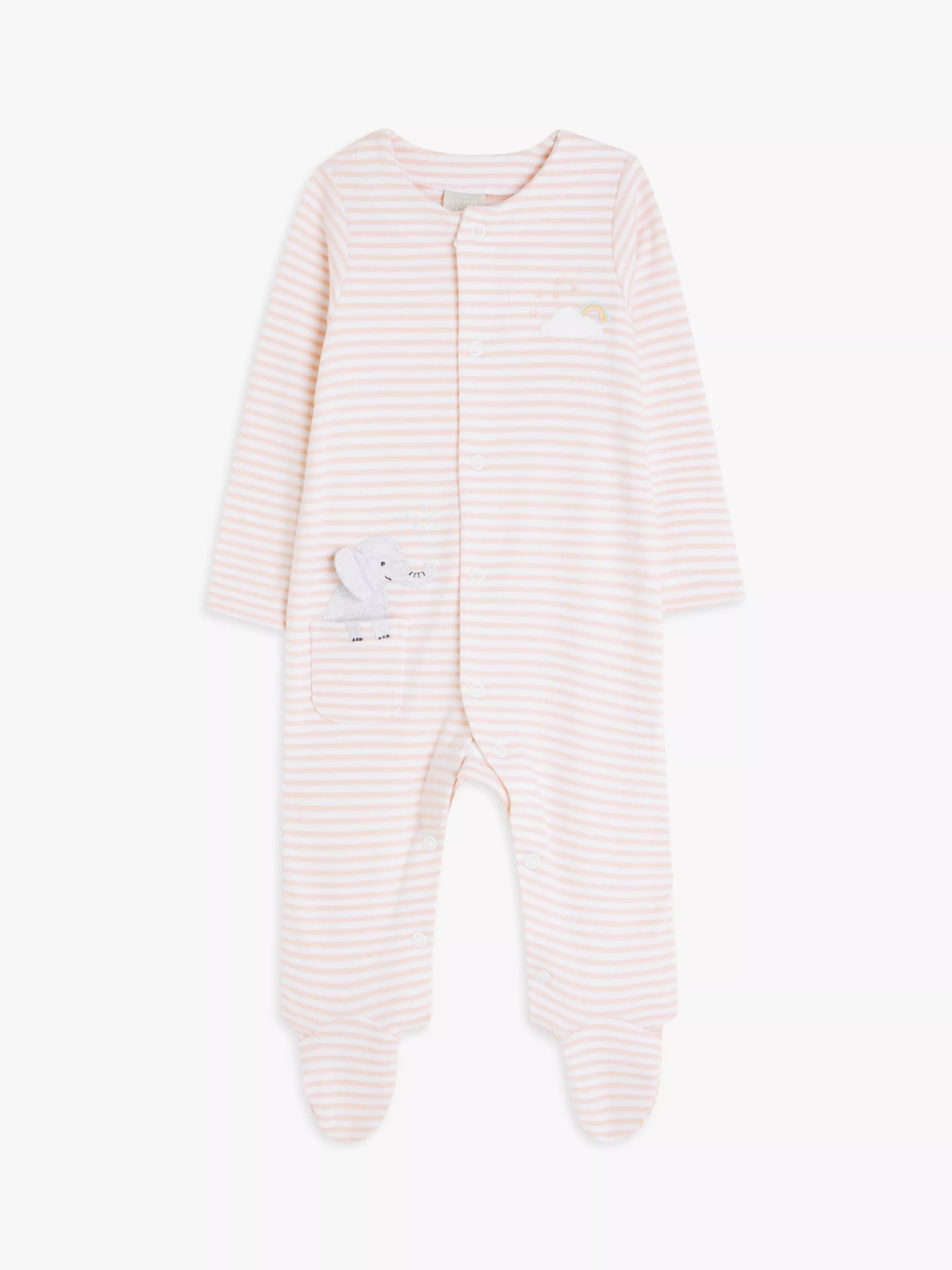 John Lewis Baby Elephant Stripe Bodysuit, Pink/Multi - McGrocer