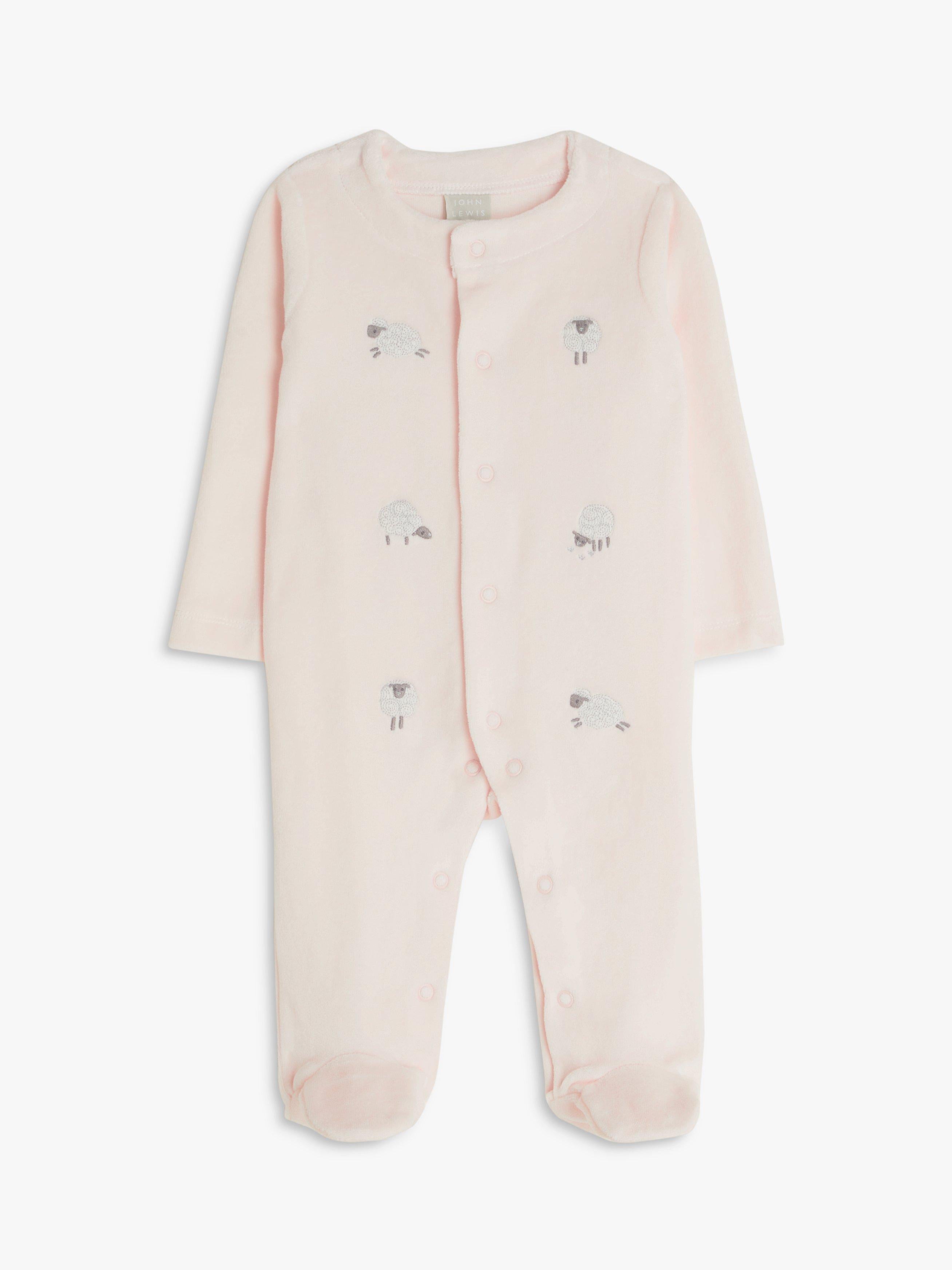 John Lewis baby sheep velour sleepsuit in pink, UK version