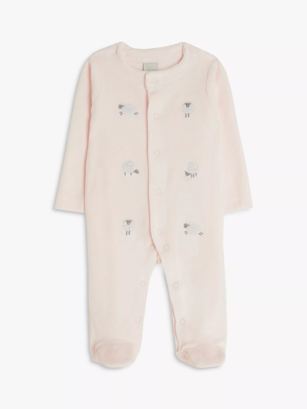 John Lewis baby sheep velour sleepsuit in pink, UK version