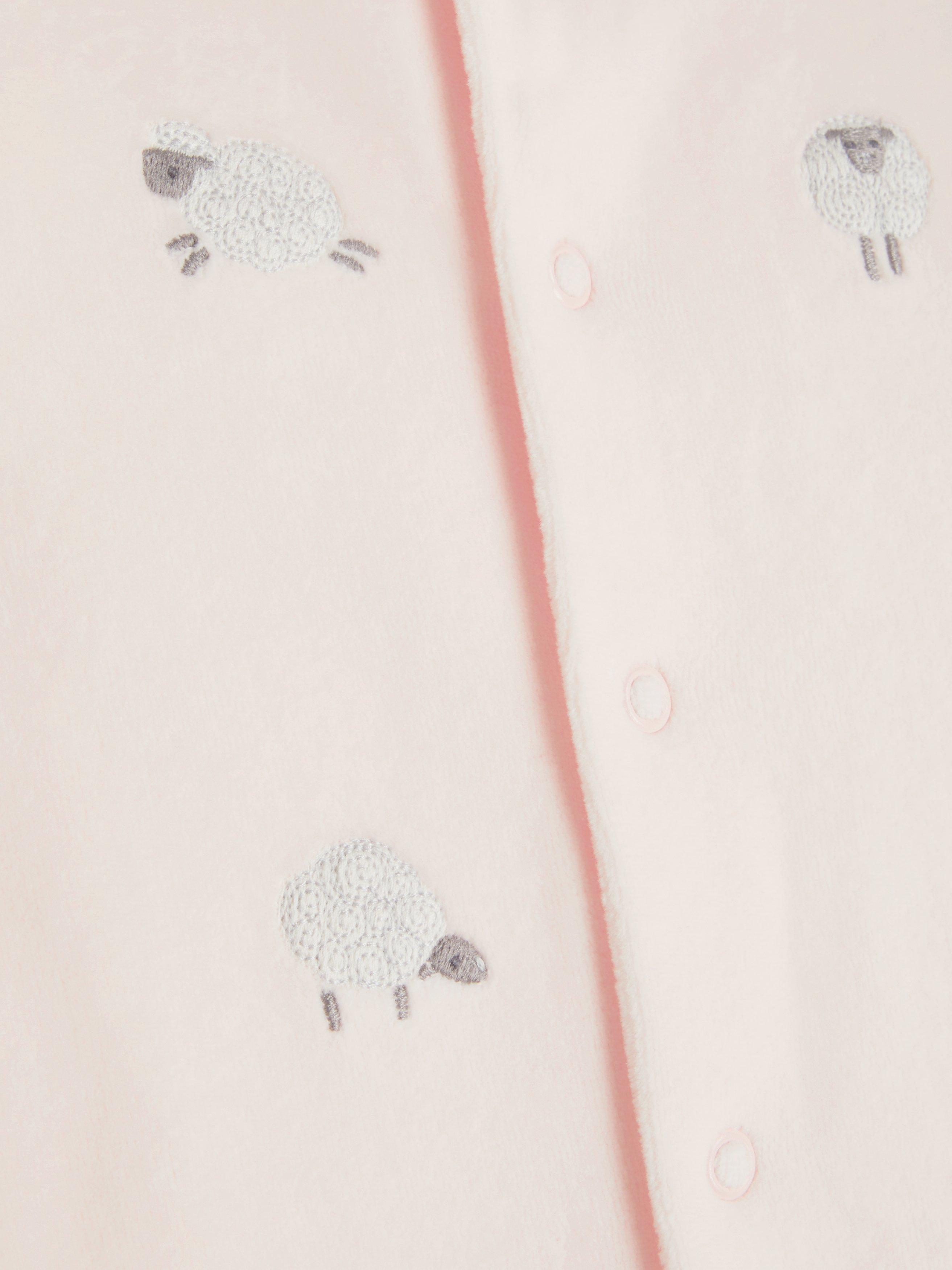 John Lewis baby sheep velour sleepsuit in pink, UK version