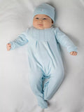 Emile et Rose Baby Malcolm Embroidered All-in-One Sleepsuit and Hat Set, Blue - McGrocer