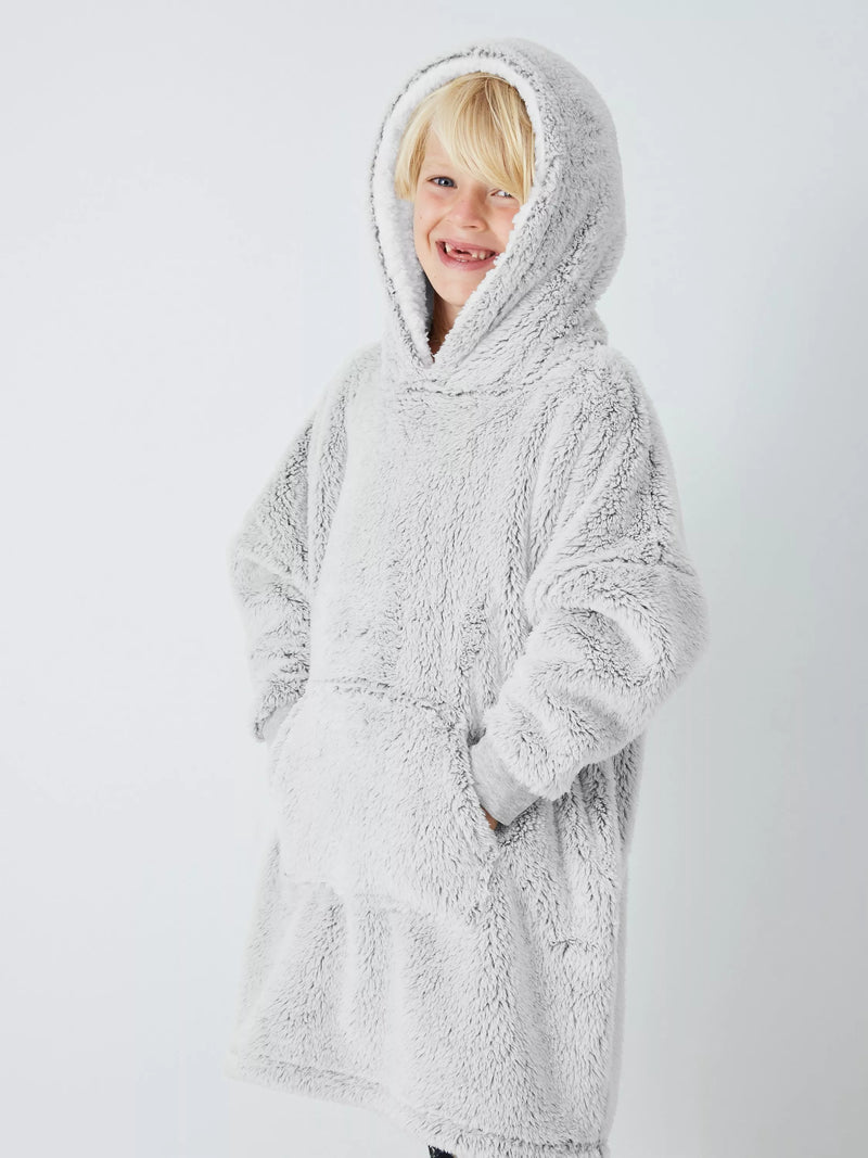 John Lewis Kids' Sherpa Oversized Hooded Blanket, Grey - McGrocer