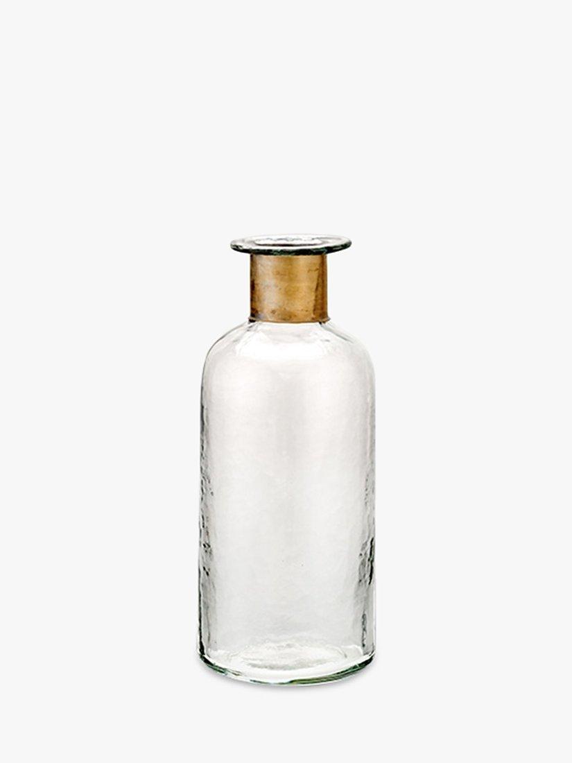 Nkuku Chara hammered glass bottle vase in Clear, imported from the UK