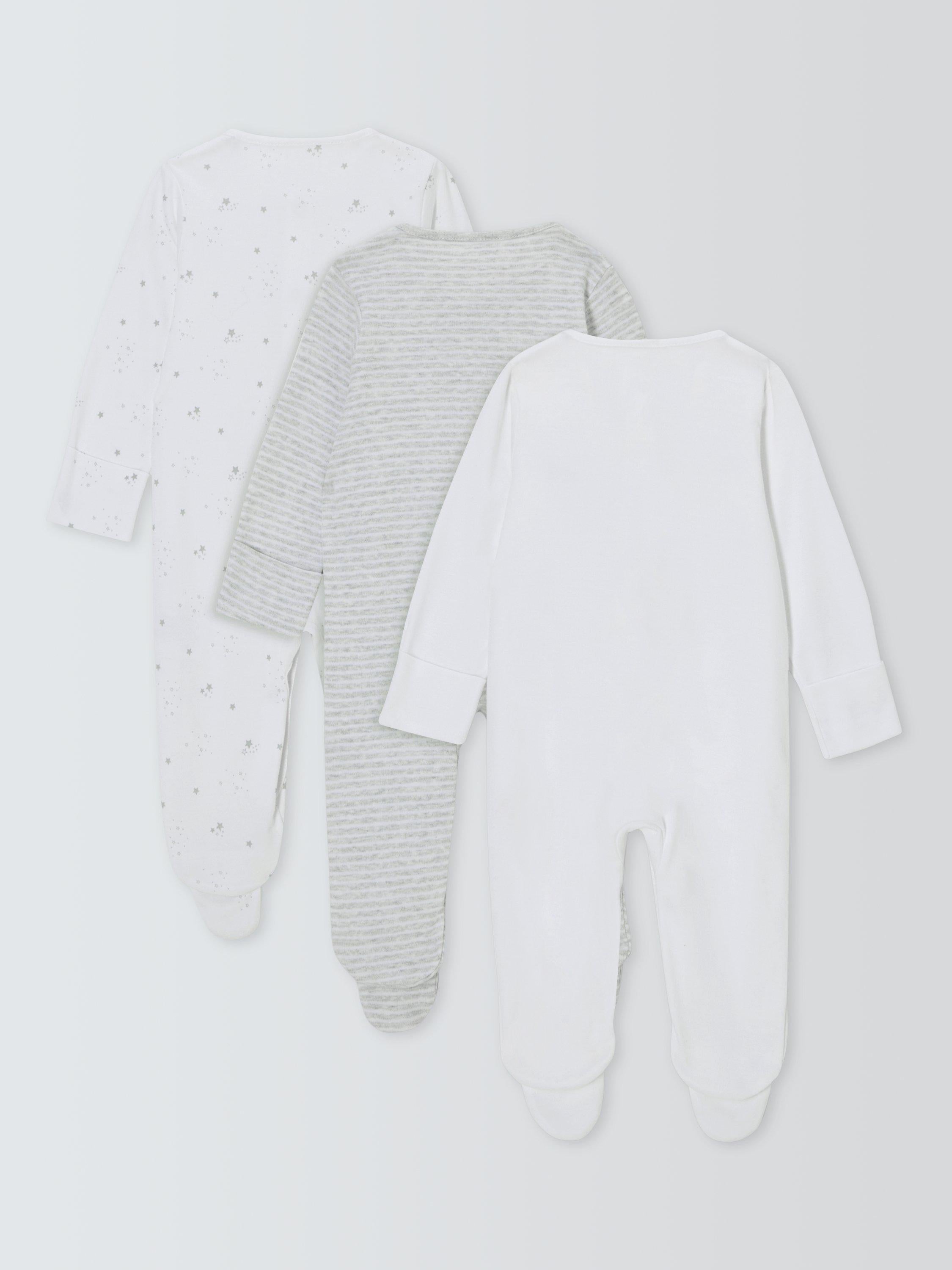 John Lewis baby cotton star print sleepsuits white pack of 3, UK version
