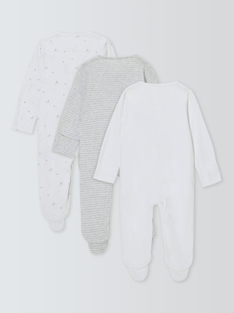 John Lewis baby cotton star print sleepsuits white pack of 3, UK version