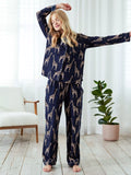 Chelsea Peers Organic Cotton Blend Giraffe Print Pyjama Set, Navy - McGrocer