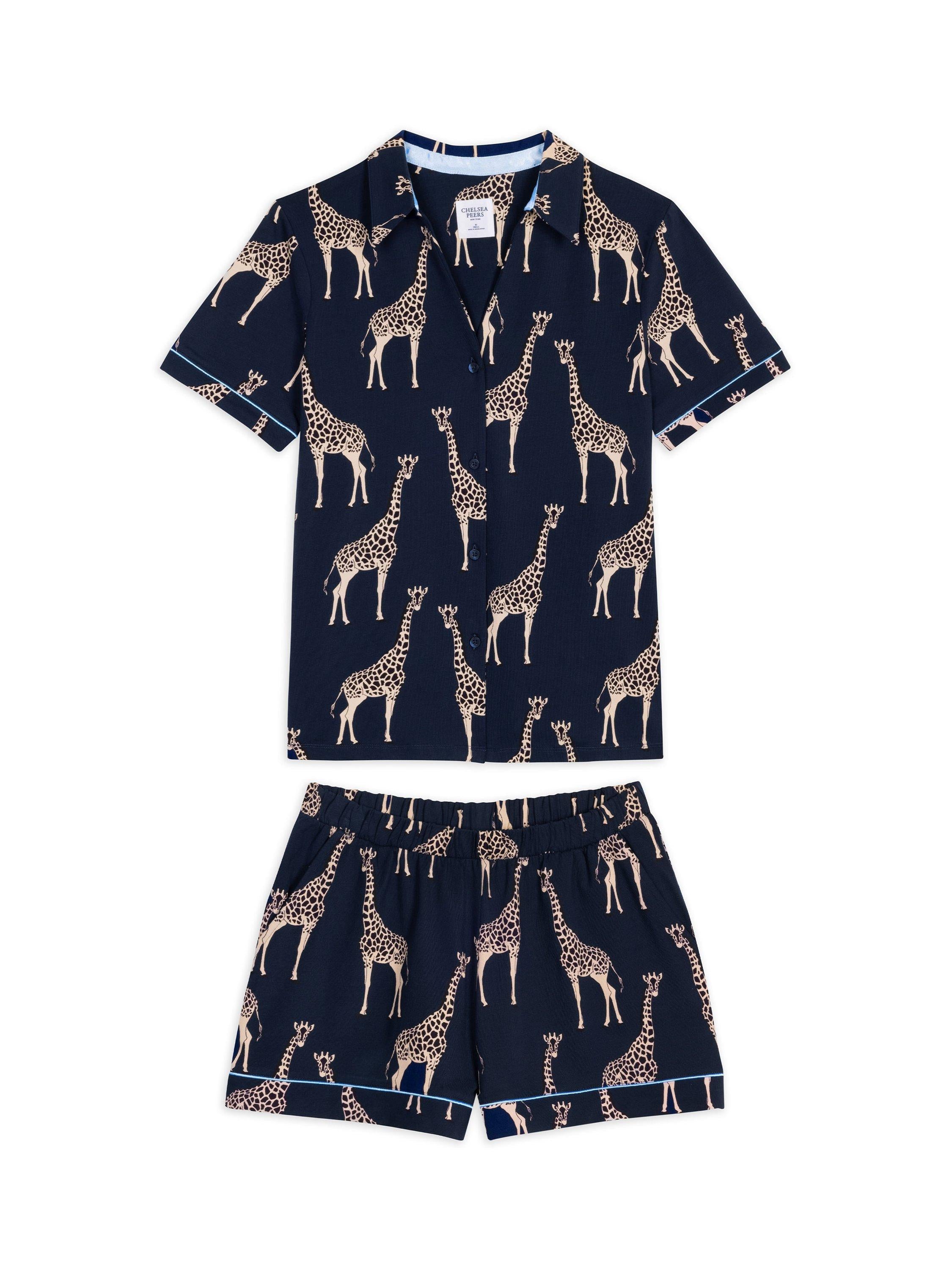 Chelsea Peers giraffe print shorts pyjama set in navy - British product