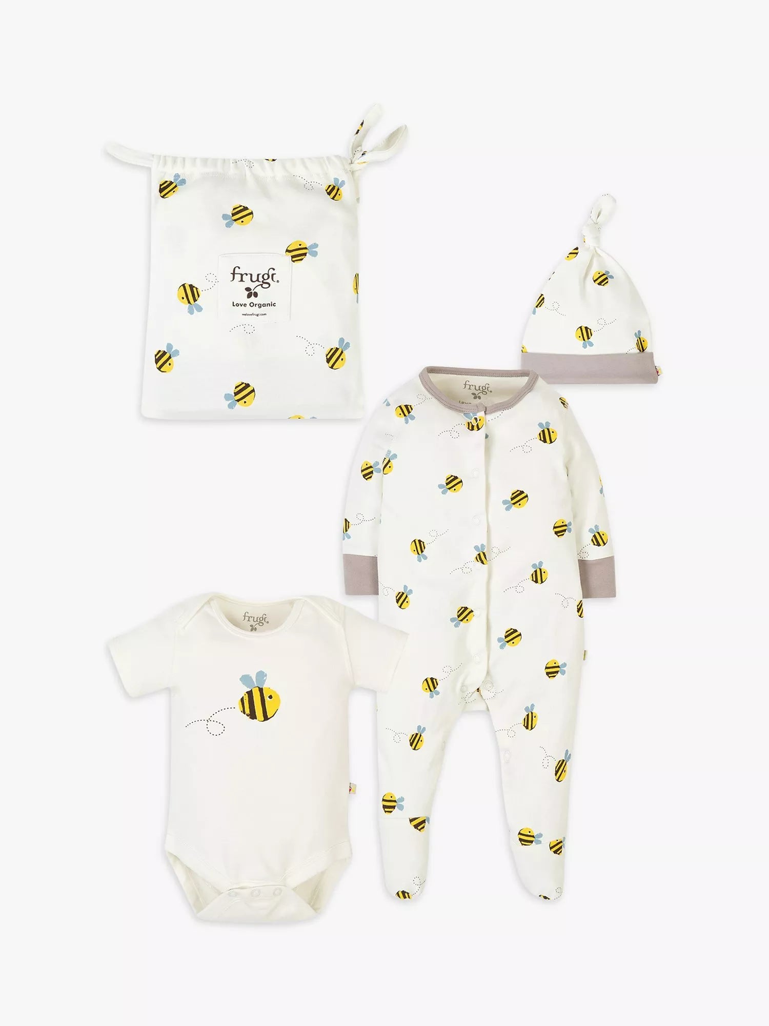 Frugi Baby Buzzy Bee Baby Gift Set, White/Multi - McGrocer