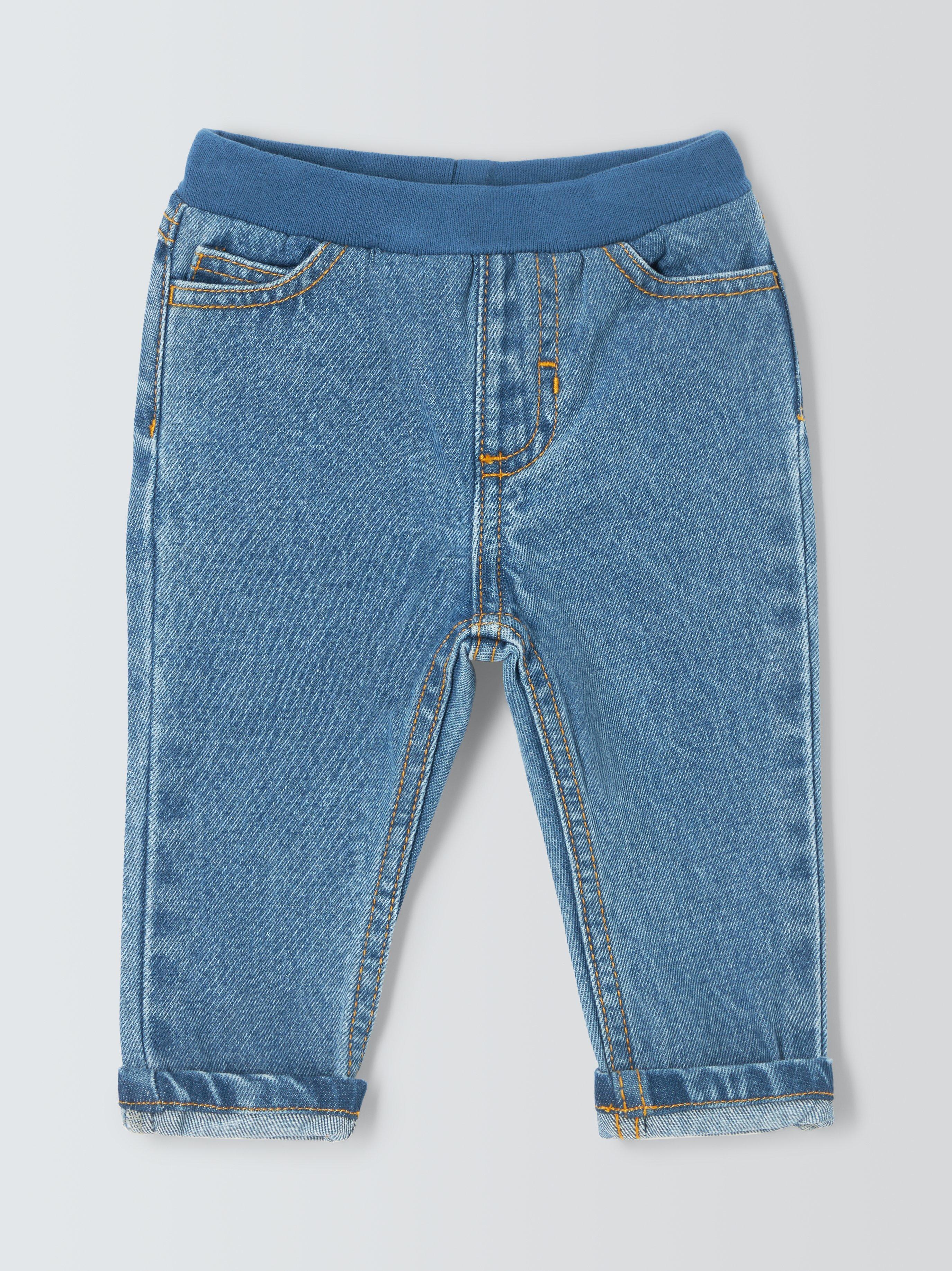 John Lewis baby ribbed waist elasticated jeans in blue, UK version