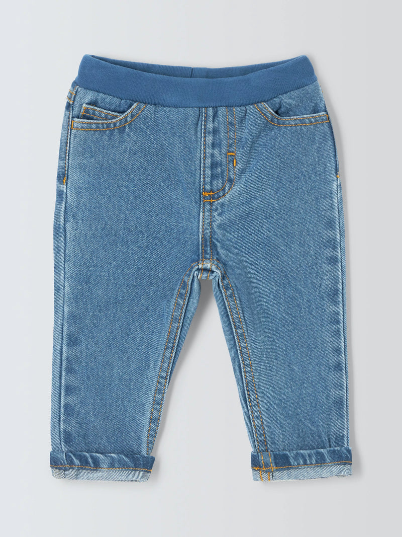 John Lewis baby ribbed waist elasticated jeans in blue, UK version