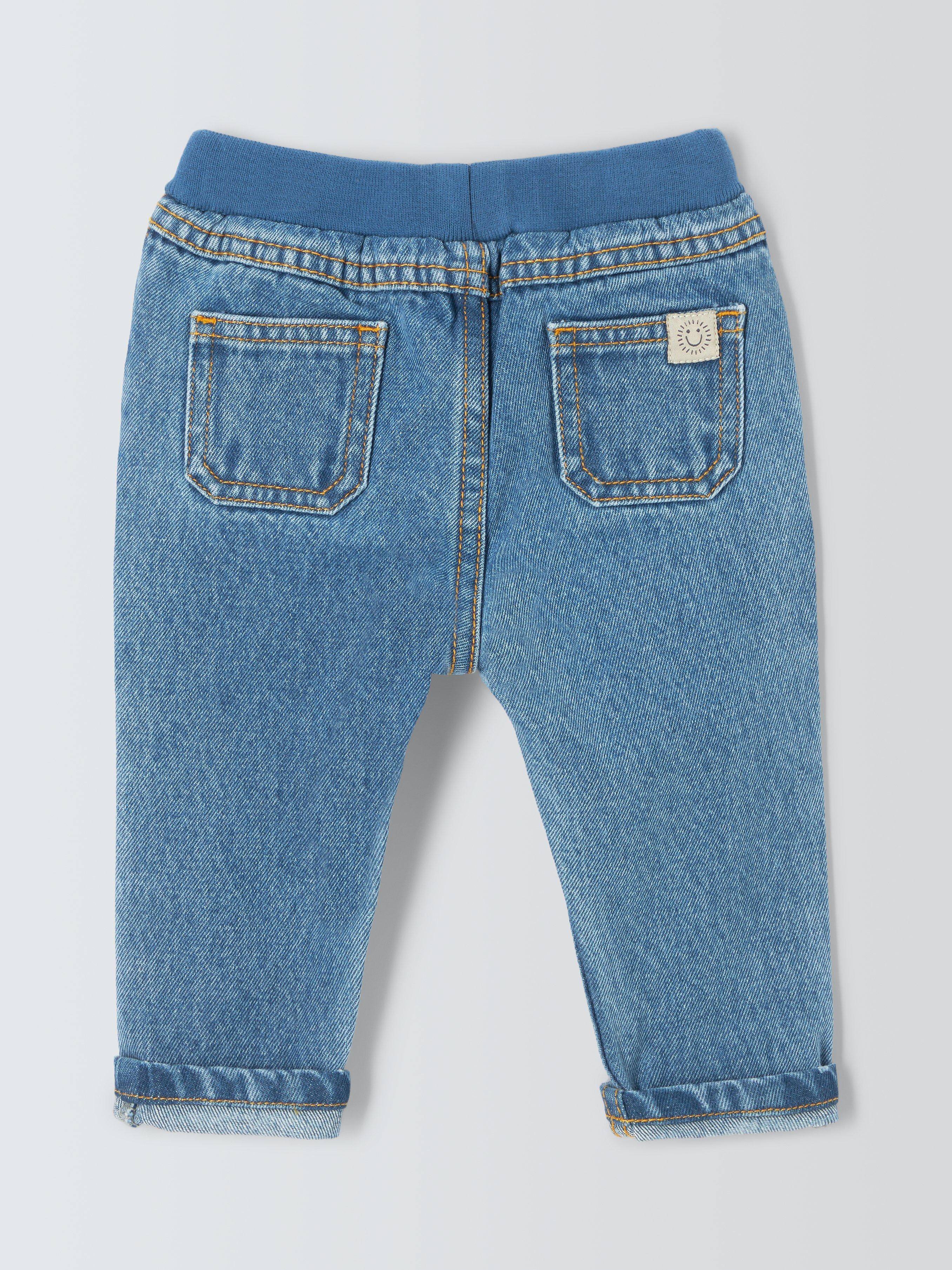 John Lewis baby ribbed waist elasticated jeans in blue, UK version