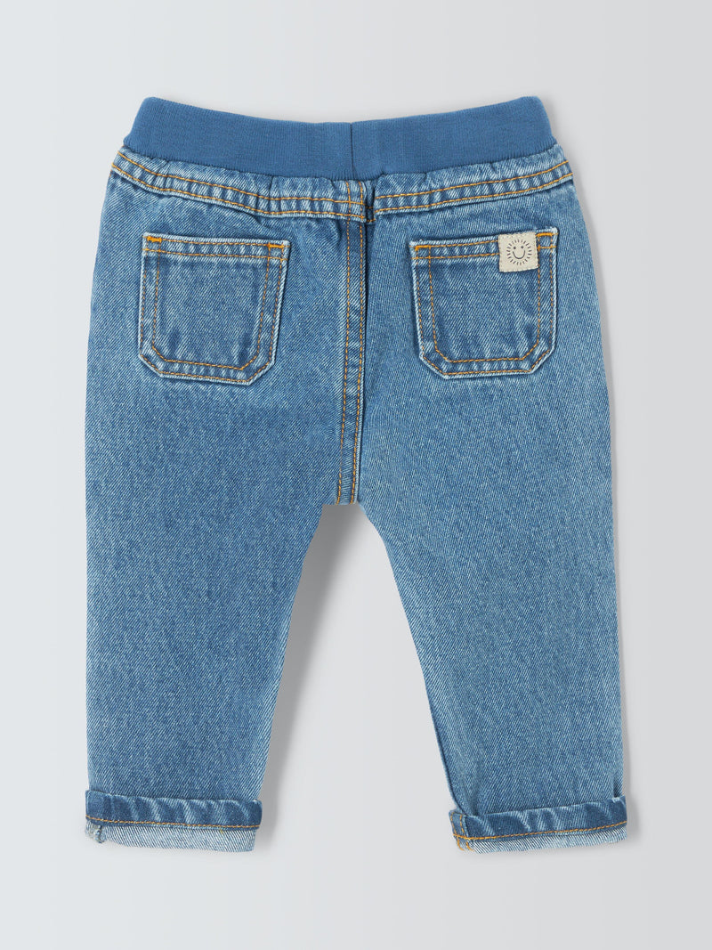 John Lewis baby ribbed waist elasticated jeans in blue, UK version