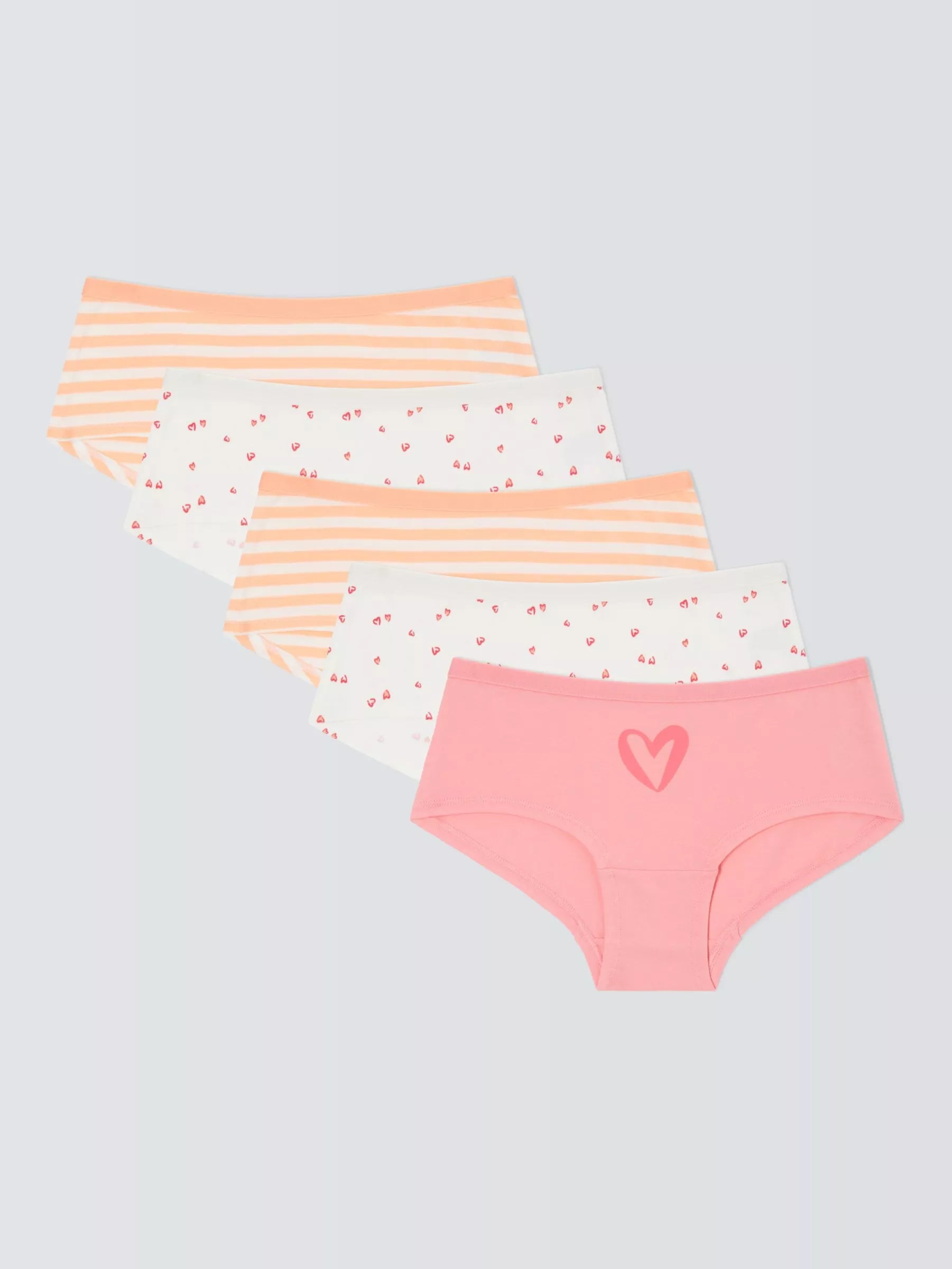 John Lewis Kids' Heart Print Shorties, Pack of 5, Multi - McGrocer