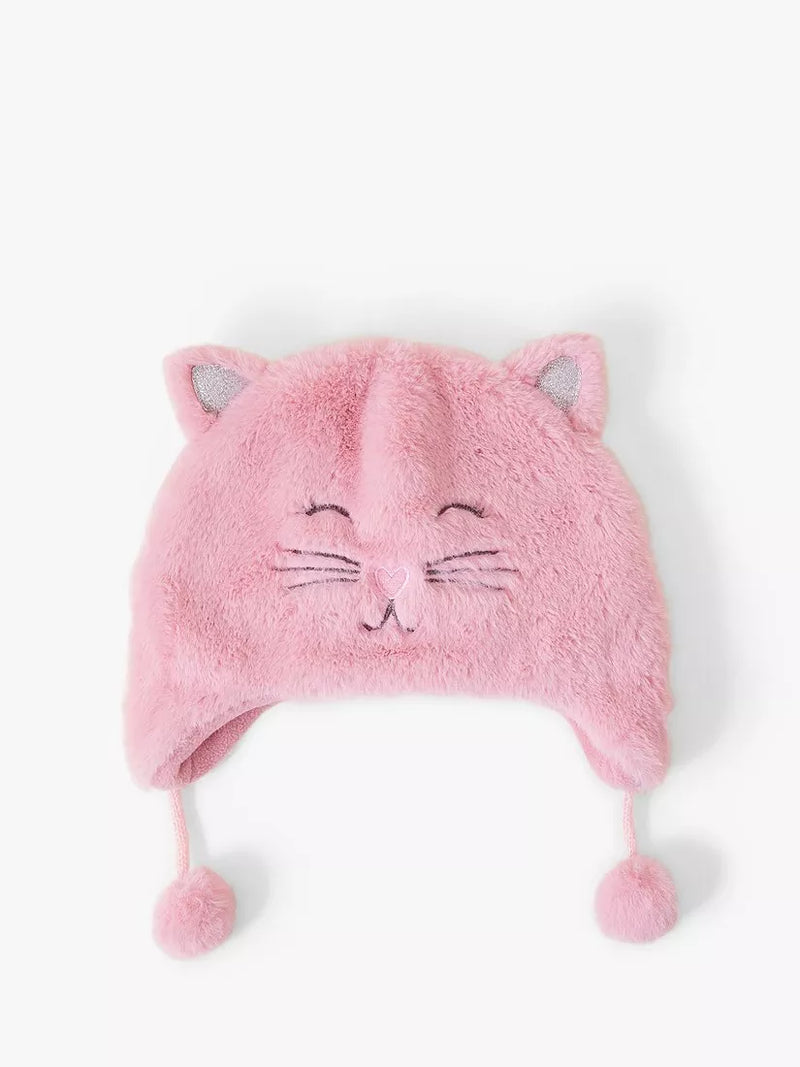 Angels by Accessorize kids' fluffy cat chullo hat in pink - British product
