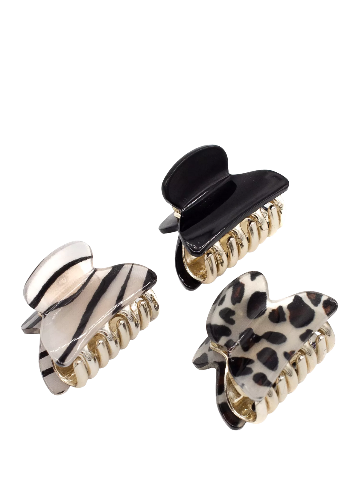 Bloom & Bay mini hair claw clips, black leopard zebra prints, 3-pack - British product