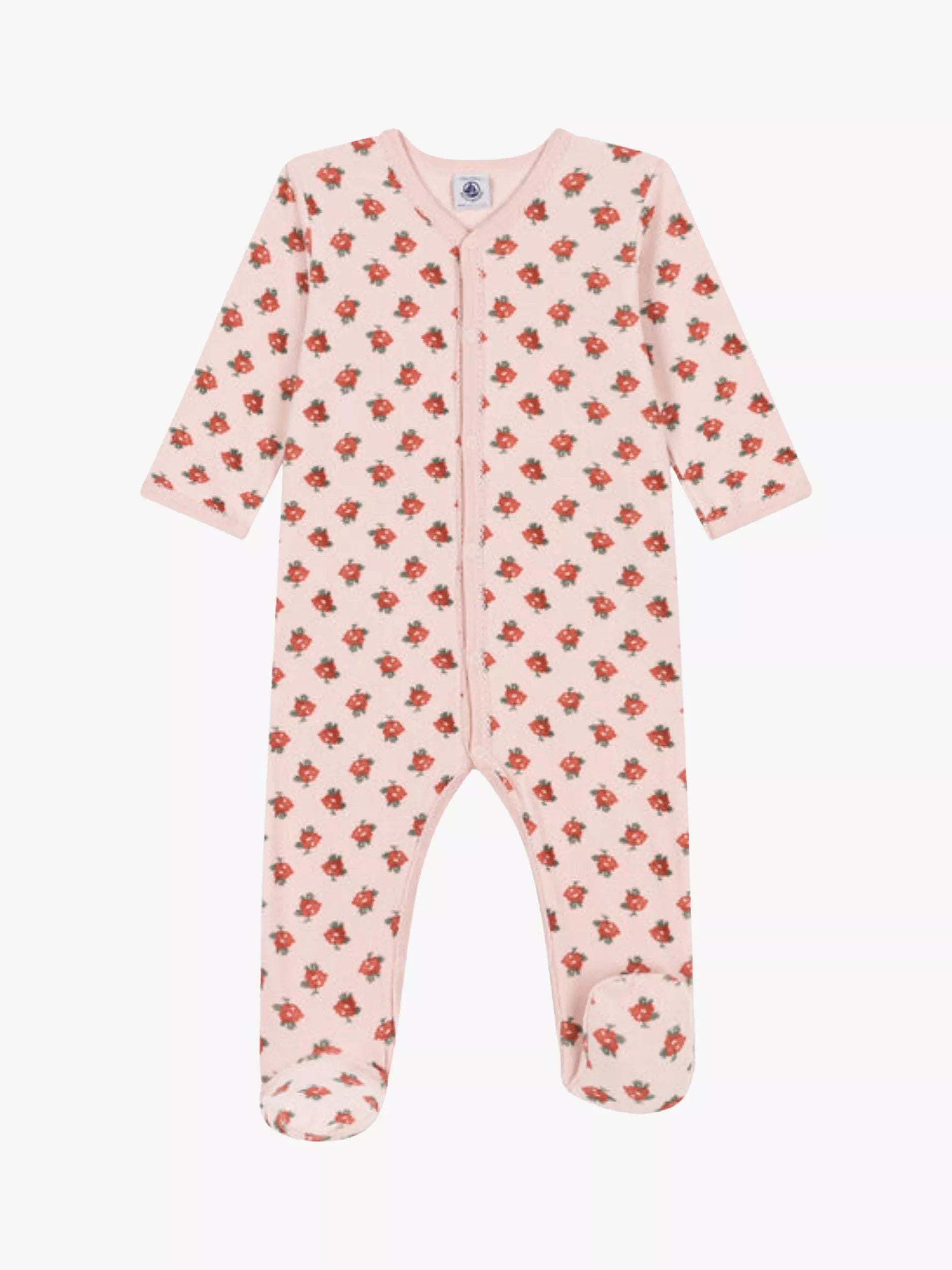 Petit Bateau Baby Floral Velour Sleepsuit, Pink/Multi - McGrocer