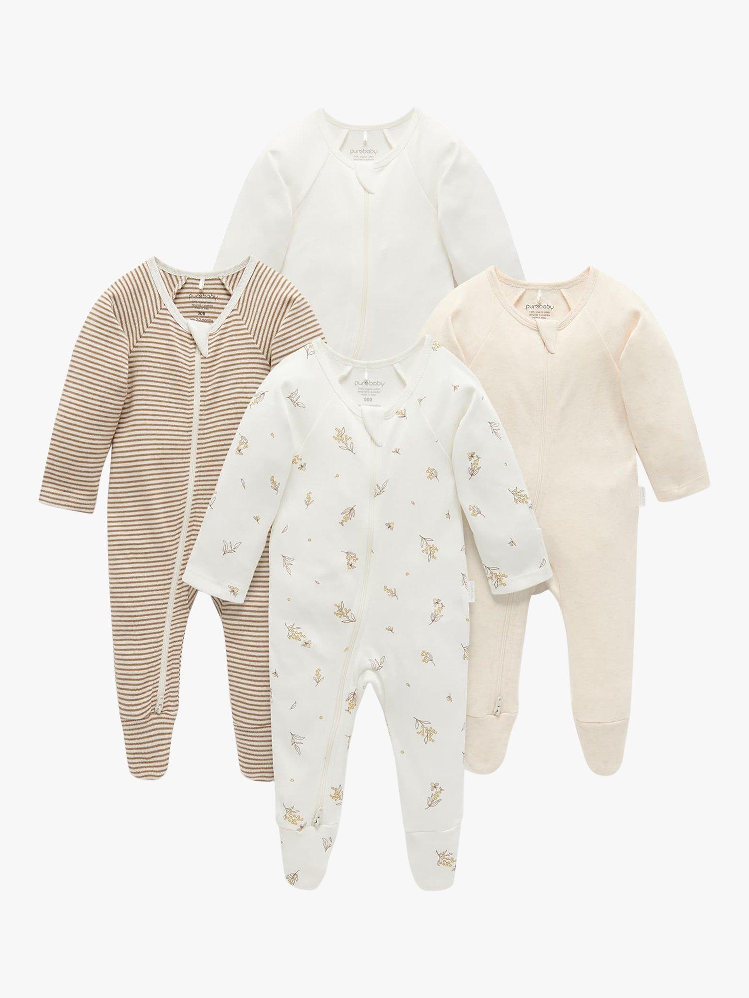 Purebaby Organic Cotton Sleepsuits Pack of 4, imported from the UK