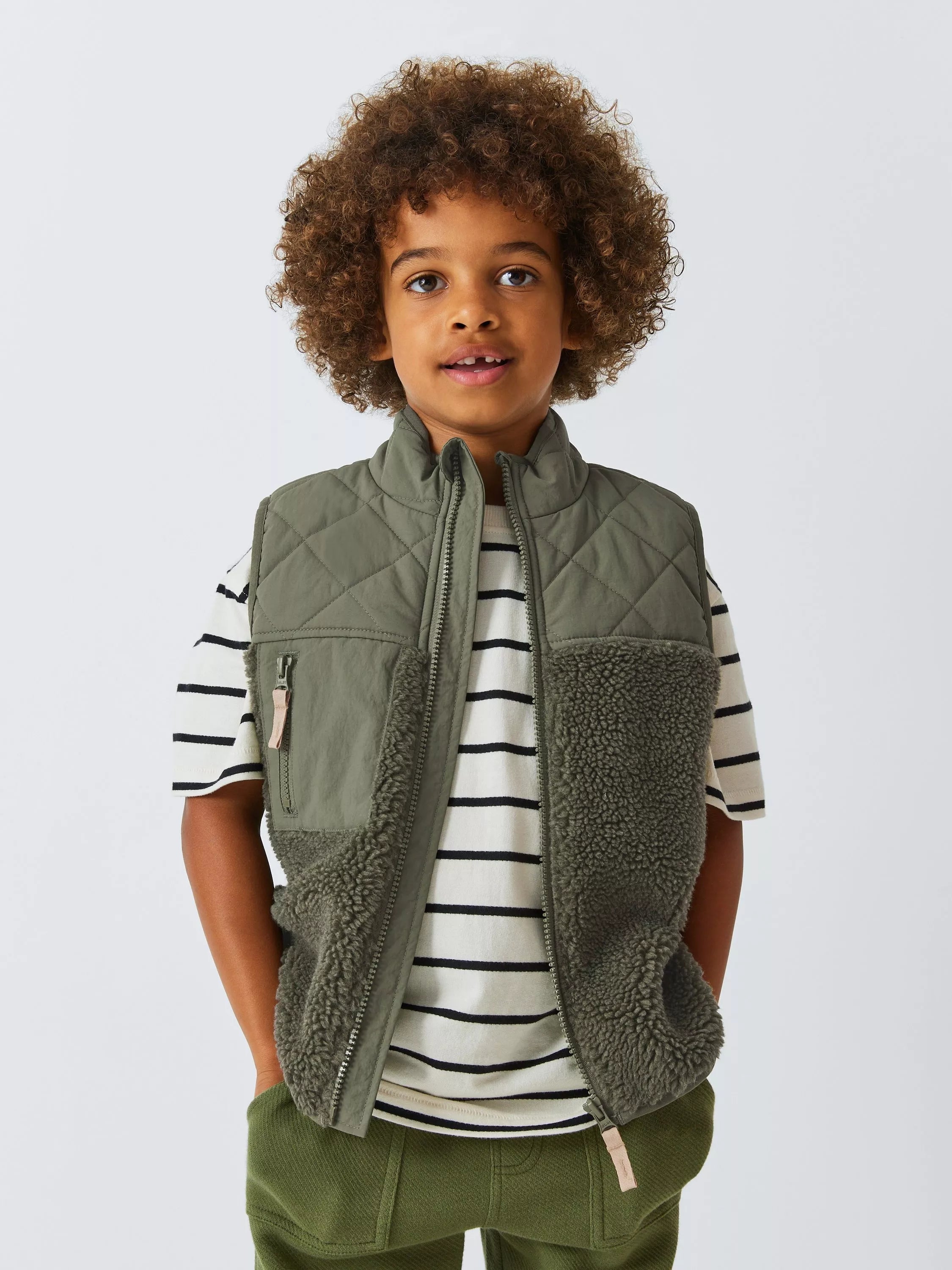John Lewis Kids' Quilted Borg Gilet, Green - McGrocer