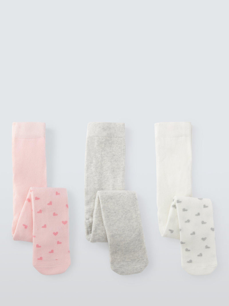 John Lewis baby rib heart tights in assorted designs, pack of 3, UK version