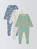 John Lewis ANYDAY Baby Dalmatian Stripe Dog Cotton Sleepsuit, Pack of 3, Multi - McGrocer
