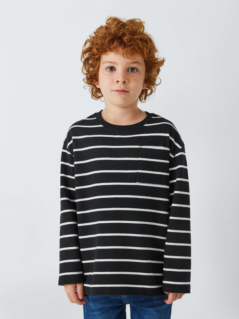 John Lewis kids' Breton stripe top in black, UK version