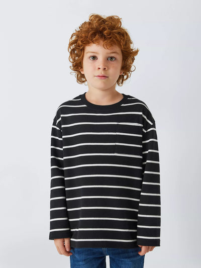 Kids' Breton Stripe Cotton Jersey Top in Black